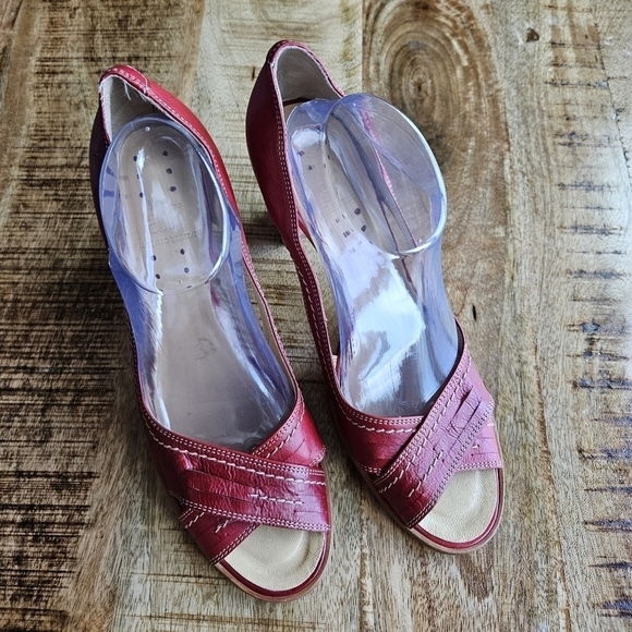 Alberto Fermani Leather Open Toe Heel Size 1 (41) Red Italy - Picture 1 of 9